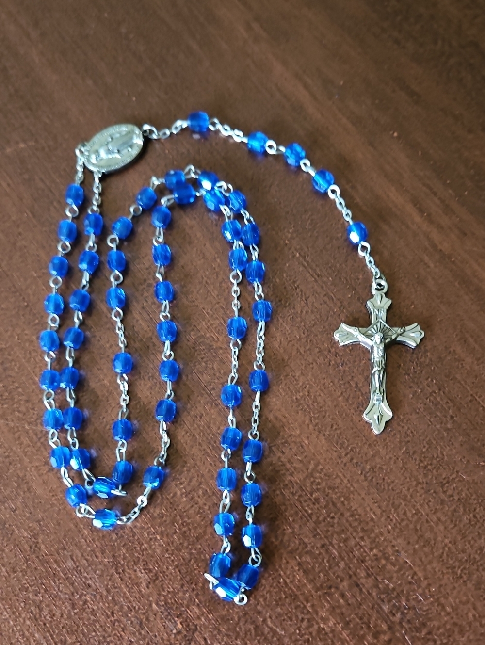 Blue Beaded Rosary Catholic Prayer Meditation Men Women Children